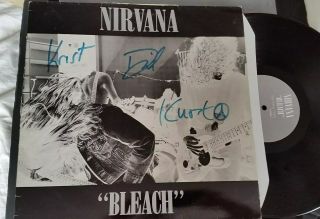 Nirvana - Bleach - Signed By All 3 - Kurt Cobain,  Dave Grohl & Krist Novoselic