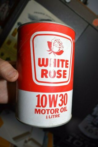 Antique White Rose Bilingual Liter Oil Tin Canadian Oil Companies
