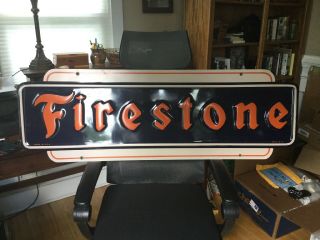 1947 Firestone Tire Embossed Metal Sign