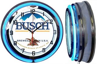 Busch Beer 19 " Double Neon Clock Blue Neon Mancave Bar Gameroom Garage
