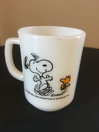 1965 Fire King Peanuts Snoopy & Woodstock " At Times Life Is Pure Joy " Mug