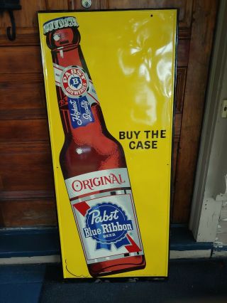 Rare Pabst Blue Ribbon PBR Large Tin Beer Advertising Sign Vintage 50s 60 