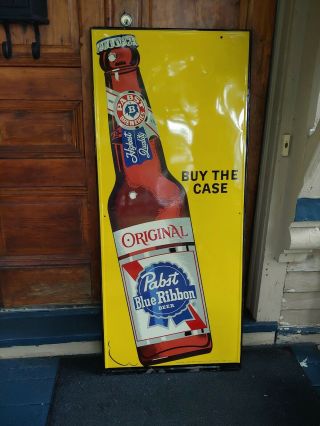 Rare Pabst Blue Ribbon Pbr Large Tin Beer Advertising Sign Vintage 50s 60 " X 26 "