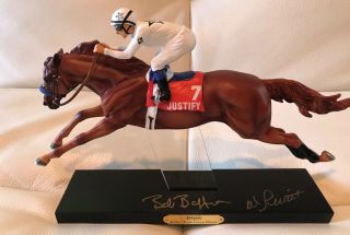 Autographed Breyer Le Resin Triple Crown Mike Smith/ Baffert Justify Mounted