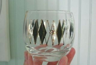 8 Mid Century Federal Harlequin Roly Poly Glasses Atomic Black & Gold Diamonds