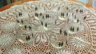 8 Mid Century Federal Harlequin Roly Poly Glasses Atomic Black & Gold Diamonds 2