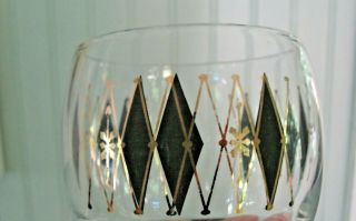 8 Mid Century Federal Harlequin Roly Poly Glasses Atomic Black & Gold Diamonds 3