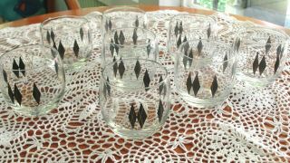 8 Mid Century Federal Harlequin Roly Poly Glasses Atomic Black & Gold Diamonds 4