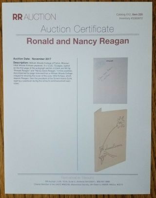 Ronald & Nancy Reagan Signed 1952 - RR LOA 6