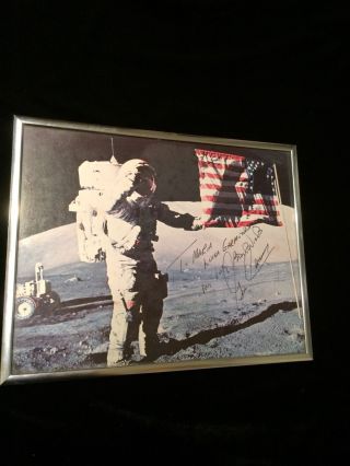 Eugene A.  Cernan Salutes Signed Over Us Flag Apollo 17 Moon Nasa