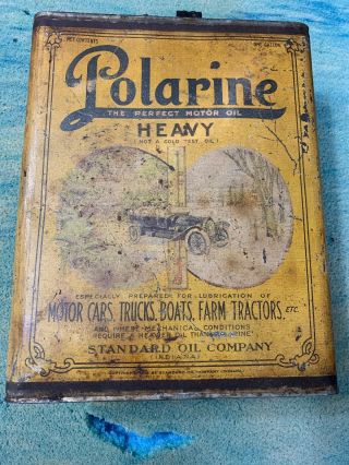 Early Vintage Polarine Standard 1 One Gallon Motor Oil Can Tractor,  Boat,  Car