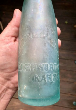 1880’s Leavenworth Kansas KS Aqua ALE Bottle BRANDON & KIRRMEYER - Blob 11