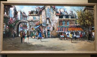 L.  Basset Paris Painting On Canvas With Frame,  Paris Street Scene Signed