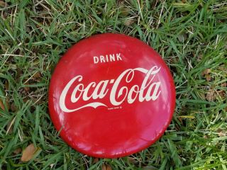 Vintage Metal Drink Coca Cola Round Sign Retro Red White Rare Soda Pop