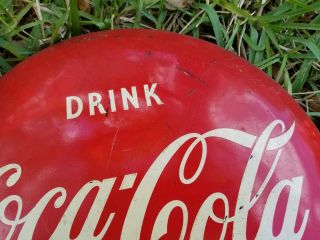 Vintage Metal Drink Coca Cola Round Sign Retro Red White Rare Soda Pop 3