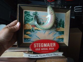 Extremely Rare Antique Vintage Stegmaier Beer Bar Sign Fish Great Advertising