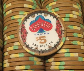 100 $5 Garden City Casino Chips San Jose California Paulson Top Hat Cane