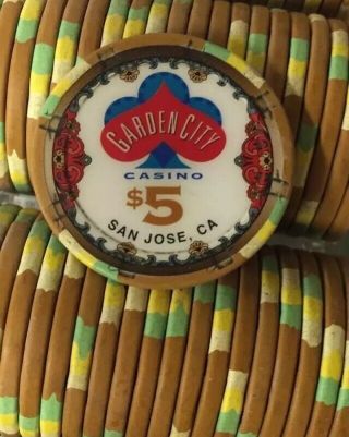 100 $5 Garden City Casino Chips San Jose California Paulson Top Hat Cane 2