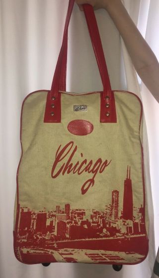 Vintage Marshall Fields Skyway Bag Chicago Skyline Canvas Rolling Travel