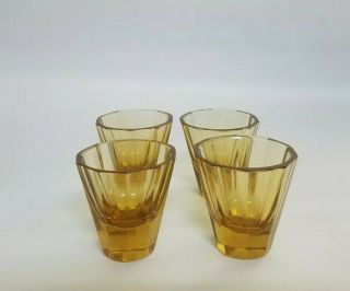 Vintage Amber Faceted Shot Glass Set 2 Inch Tall 1 Oz