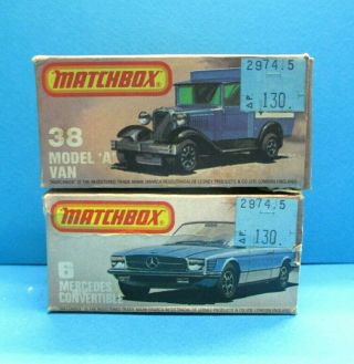 Matchbox Superfast No 6 Mercedes 350sl Cabrio & 38 Ford Model A Van 2 Boxes Only