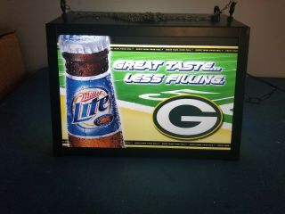 (l@@k) Miller Lite Beer Green Bay Packers Football Pool Table Bar Light Up Sign
