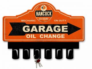 Vintage Sign Classic Hancock Gasoline Key Hanger 14 X 10