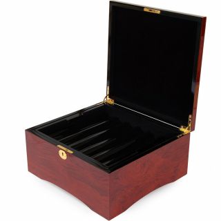 750 Count Empty Wooden Mahogany Poker Chip Storage Case
