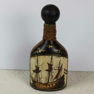 Vintage Leather Wrapped Decanter Wine Bottle Ship Boat Toscany Italy