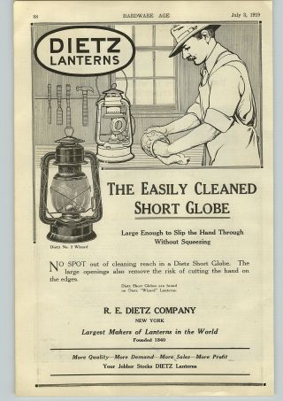 1919 Paper Ad Dietz Lanterns Short Globe 2 Wizard