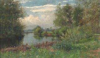 c1900 Antique FRANZ SCHREYER German Impressionist Country Landscape Oil Painting 3