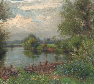 c1900 Antique FRANZ SCHREYER German Impressionist Country Landscape Oil Painting 4