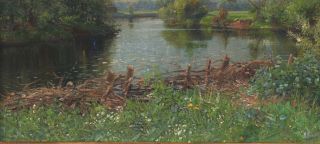 c1900 Antique FRANZ SCHREYER German Impressionist Country Landscape Oil Painting 5