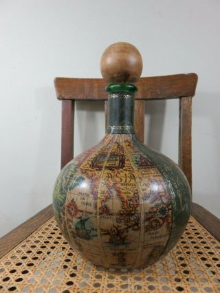 Leather Wrapped Decanter Wine Bottle Globe Map Italy Rico Industries Vintage