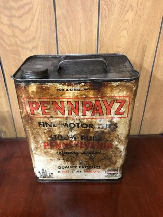 Vintage Advertising Pennpayz 2 Gallon Oil Can Neville Petroleum Co Rare