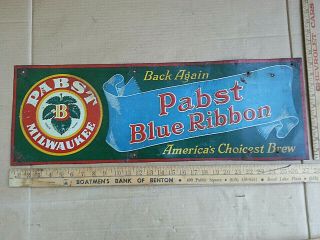 Rare Large Vintage 1933 Pabst Blue Ribbon Beer 27.  5 " X9.  5 " Embossed Metal Sign