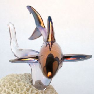 Shark Figurine Of Hand Blown Glass 24k Gold And Coral