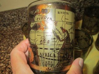 8 Vintage Cera Glass World Map Old Fashioned Whiskey Glasses - Mid Century Barware 2