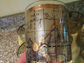 8 Vintage Cera Glass World Map Old Fashioned Whiskey Glasses - Mid Century Barware 3