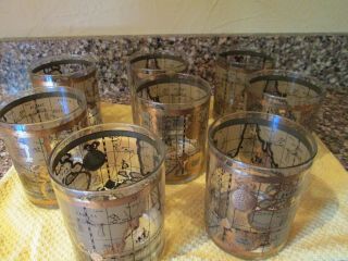 8 Vintage Cera Glass World Map Old Fashioned Whiskey Glasses - Mid Century Barware 4