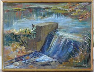 Jane Whipple Green " Falls " Multy Listed Artist Elizabeth Nj Collectable 19 X 25