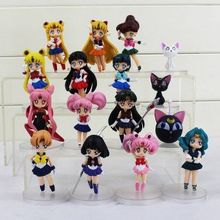 16pcs/set Pvc Figures Anime Sailor Moon Mars Mercury Jupiter Venus Chibi Toy 8cm