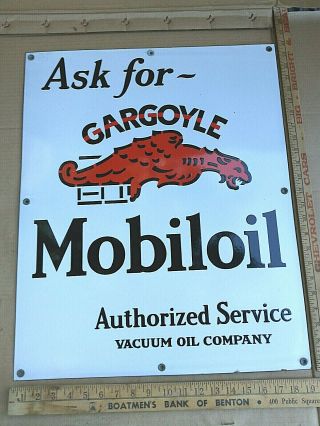 Antique Porcelain Mobil Oil Gargoyle Advertising Sign Rare 19 " X24 "