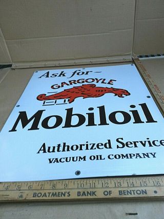 Antique Porcelain Mobil Oil Gargoyle Advertising Sign RARE 19 