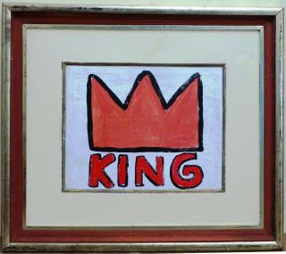 Stunning Jean - Michel Basquiat Acrylic On Canvas With Framed In Golden Leaf
