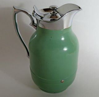 Vtg Art Deco Jadeite Enamelled Metal Pitcher Thermos Bottle Co.  Stronglas 1930 