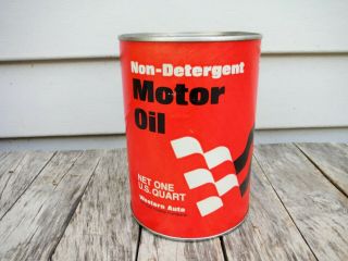 Vintage 1 Quart Western Auto Not Detergent Motor Oil Can Man Cave