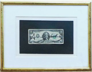 2 Dollar Bill (hand Signed) Andy Warhol Whit Frame In