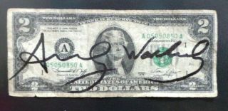2 DOLLAR BILL (HAND SIGNED) ANDY WARHOL WHIT FRAME IN 4