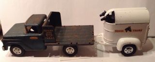 Vintage Tonka Farms Stake Truck And Horse Trailer W/horses